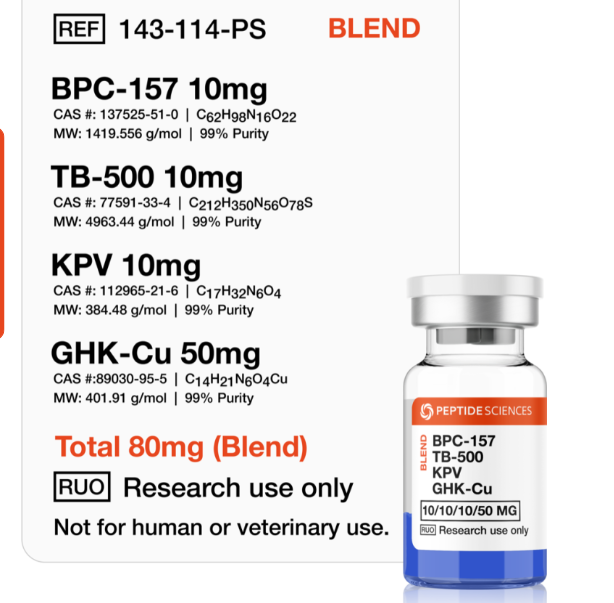 BPC-157, TB-500, KPV, GHK-Cu 80mg (Klow Blend)